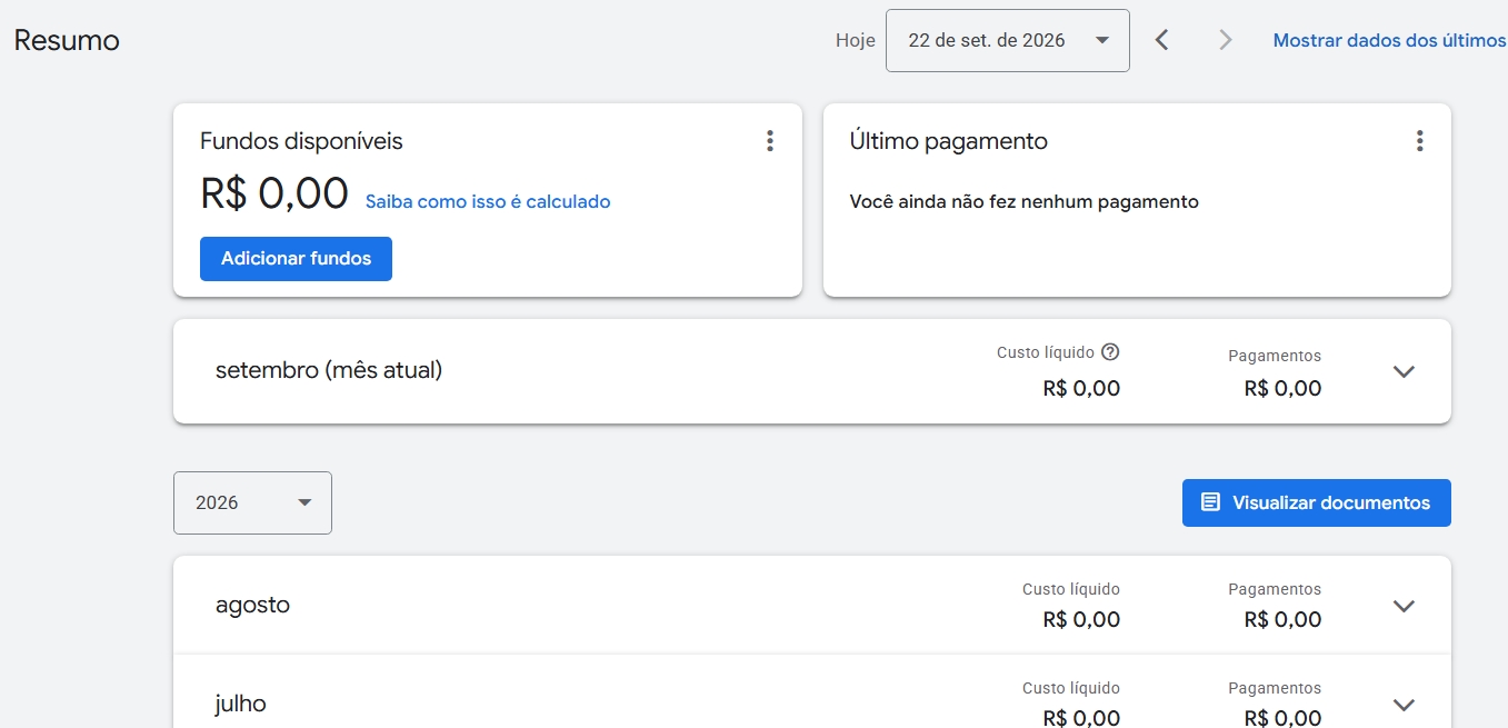 A página de resumo de pagamentos com o saldo da conta e o botão azul de pagamento em destaque
